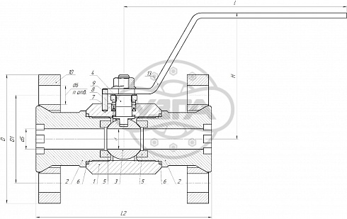 Кран шаровой разборный трехсоставной фланцевый Dn32 Pn100 09Г2С 11лс45п
