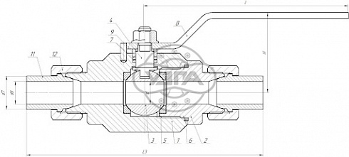 Кран шаровой разборный двухсоставной штуцерно-ниппельный Dn20 Pn40 09Г2С 11лс45п