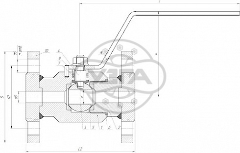 Кран шаровой разборный двухсоставной фланцевый Dn10 Pn 63 Ст. 20 11с45п